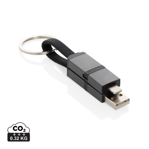 Terra 4-in-1 Schnellladekabel für den Schlüsselbund aus rAlu grau bedrucken, Art.-Nr. P302.7602 Terra 4-in-1 Schnellladekabel für den Schlüsselbund aus rAlu grau bedrucken, Art.-Nr. P302.7602