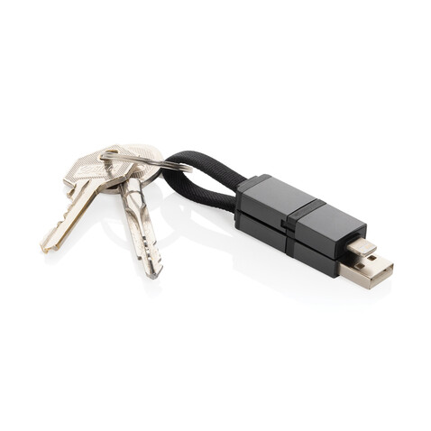 Terra 4-in-1 Schnellladekabel für den Schlüsselbund aus rAlu grau bedrucken, Art.-Nr. P302.7602 Terra 4-in-1 Schnellladekabel für den Schlüsselbund aus rAlu grau bedrucken, Art.-Nr. P302.7602