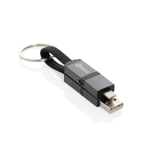 Terra 4-in-1 Schnellladekabel für den Schlüsselbund aus rAlu grau bedrucken, Art.-Nr. P302.7602 Terra 4-in-1 Schnellladekabel für den Schlüsselbund aus rAlu grau bedrucken, Art.-Nr. P302.7602