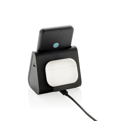 Powerbase 3-in-1-Charger aus RCS Kunststoff mit Powerbank schwarz bedrucken, Art.-Nr. P309.0201 Powerbase 3-in-1-Charger aus RCS Kunststoff mit Powerbank schwarz bedrucken, Art.-Nr. P309.0201