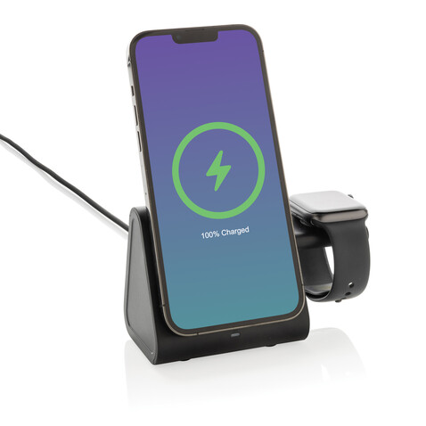 Powerbase 3-in-1-Charger aus RCS Kunststoff mit Powerbank schwarz bedrucken, Art.-Nr. P309.0201 Powerbase 3-in-1-Charger aus RCS Kunststoff mit Powerbank schwarz bedrucken, Art.-Nr. P309.0201