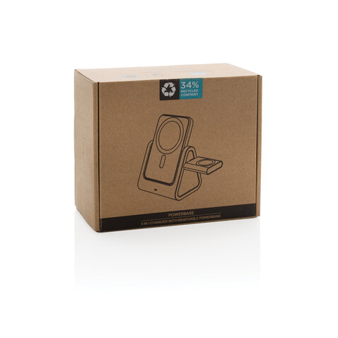 Powerbase 3-in-1-Charger aus RCS Kunststoff mit Powerbank schwarz bedrucken, Art.-Nr. P309.0201 Powerbase 3-in-1-Charger aus RCS Kunststoff mit Powerbank schwarz bedrucken, Art.-Nr. P309.0201