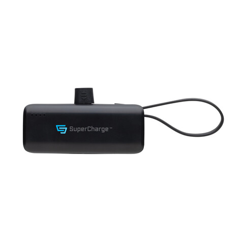 Powerlink 3000mah Powerbank aus RCS rPlastic mit USB-C Kabel schwarz bedrucken, Art.-Nr. P322.4901