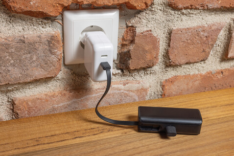 Powerlink 3000mah Powerbank aus RCS rPlastic mit USB-C Kabel schwarz bedrucken, Art.-Nr. P322.4901
