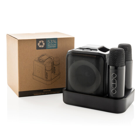 Singvibe Karaoke-Set mit Doppelmikrofon aus RCS rec. ABS schwarz bedrucken, Art.-Nr. P331.0601 Singvibe Karaoke-Set mit Doppelmikrofon aus RCS rec. ABS schwarz bedrucken, Art.-Nr. P331.0601