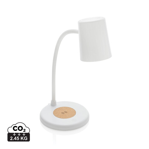 Zenara 15W Schreibtischlampe aus RCS rec. Plastik &amp; Kork weiß bedrucken, Art.-Nr. P514.0303