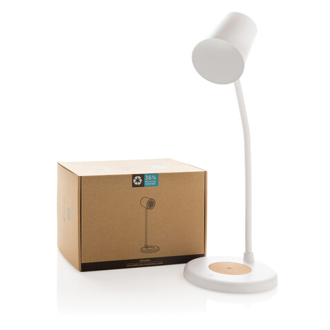 Zenara 15W Schreibtischlampe aus RCS rec. Plastik &amp; Kork weiß bedrucken, Art.-Nr. P514.0303