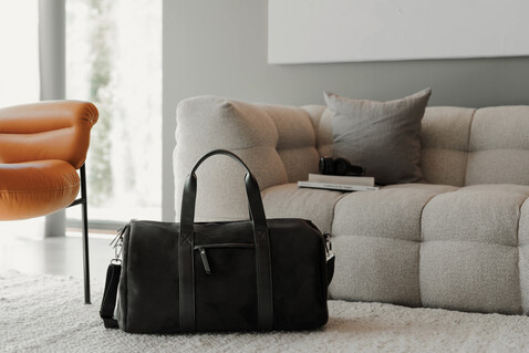 VINGA Marlow Wochenendtasche RCS aus recyceltem Polyester schwarz bedrucken, Art.-Nr. V7070101