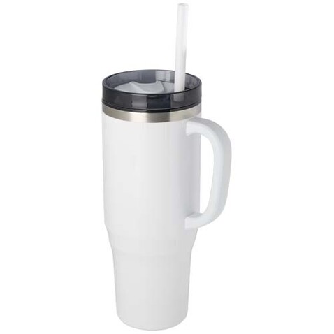 Melbourne 1200 ml RCS-zertifizierter Isolierbecher mit Strohhalm, weiss bedrucken, Art.-Nr. 10080101