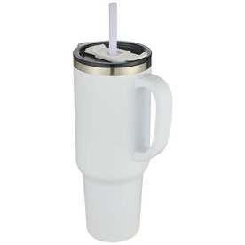 Sydney 1200 ml doppelwandiger RCS-zertifizierter Kupfer-Vakuum Isolierbecher mit Strohhalm, weiss bedrucken, Art.-Nr. 10080201
