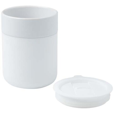 Java 330 ml Keramikbecher mit Silikonhülle und Kunststoffdeckel, weiss bedrucken, Art.-Nr. 10080801 Java 330 ml Keramikbecher mit Silikonhülle und Kunststoffdeckel, weiss bedrucken, Art.-Nr. 10080801