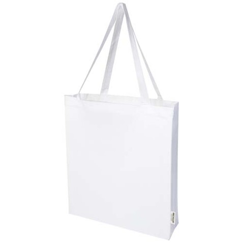 Madras 140 g/m² Baumwoll Tragetasche mit Seitenfalten aus GRS recycelter Baumwolle, weiss bedrucken, Art.-Nr. 12073301 Madras 140 g/m² Baumwoll Tragetasche mit Seitenfalten aus GRS recycelter Baumwolle, weiss bedrucken, Art.-Nr. 12073301