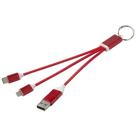 Metal 4-in-1 Ladekabel aus recyceltem Aluminium mit Schlüsselanhänger, rot bedrucken, Art.-Nr. 12438221 Metal 4-in-1 Ladekabel aus recyceltem Aluminium mit Schlüsselanhänger, rot bedrucken, Art.-Nr. 12438221