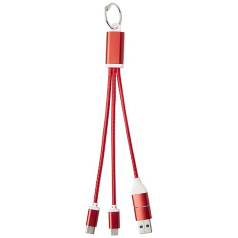 Metal 4-in-1 Ladekabel aus recyceltem Aluminium mit Schlüsselanhänger, rot bedrucken, Art.-Nr. 12438221 Metal 4-in-1 Ladekabel aus recyceltem Aluminium mit Schlüsselanhänger, rot bedrucken, Art.-Nr. 12438221