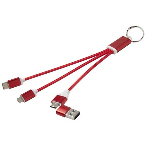 Metal 4-in-1 Ladekabel aus recyceltem Aluminium mit Schlüsselanhänger, rot bedrucken, Art.-Nr. 12438221 Metal 4-in-1 Ladekabel aus recyceltem Aluminium mit Schlüsselanhänger, rot bedrucken, Art.-Nr. 12438221