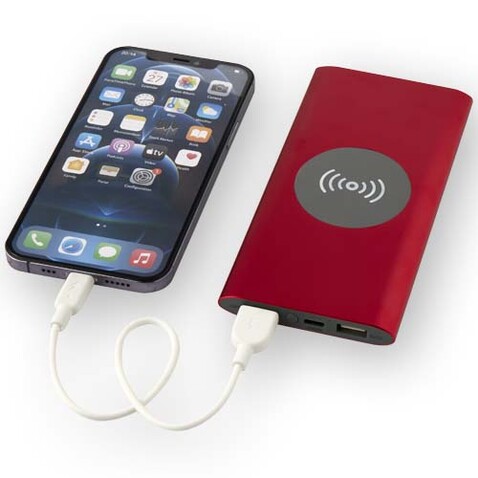 Juice 8000 mAh Typ-C kabellose Powerbank aus recyceltem Aluminium, rot bedrucken, Art.-Nr. 12438521 Juice 8000 mAh Typ-C kabellose Powerbank aus recyceltem Aluminium, rot bedrucken, Art.-Nr. 12438521