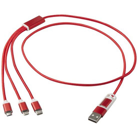 Versatile 5-in-1 Ladekabel aus recyceltem Aluminium, rot bedrucken, Art.-Nr. 12438621