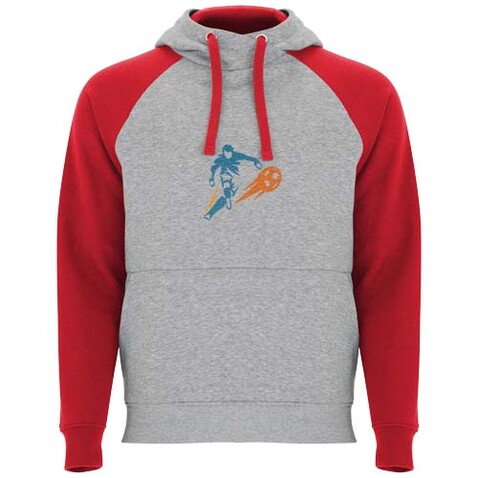 Badet zweifarbiger Kapuzenpullover für Kinder, heather grau, rot bedrucken, Art.-Nr. K1058B6J