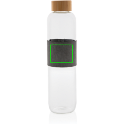 Impact Borosilikat-Glasflasche mit Bambusdeckel transparent, grau bedrucken, Art.-Nr. P436.770