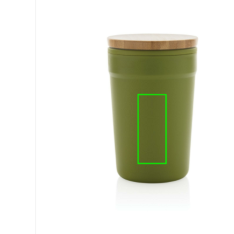 GRS rPP-Becher mit Bambusdeckel grün bedrucken, Art.-Nr. P433.297