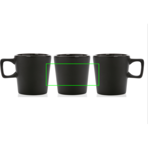 Moderne Keramik Kaffeetasse, 300ml schwarz, schwarz bedrucken, Art.-Nr. P434.051 Moderne Keramik Kaffeetasse, 300ml schwarz, schwarz bedrucken, Art.-Nr. P434.051