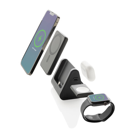 Powerbase 3-in-1-Charger aus RCS Kunststoff mit Powerbank schwarz bedrucken, Art.-Nr. P309.0201 Powerbase 3-in-1-Charger aus RCS Kunststoff mit Powerbank schwarz bedrucken, Art.-Nr. P309.0201