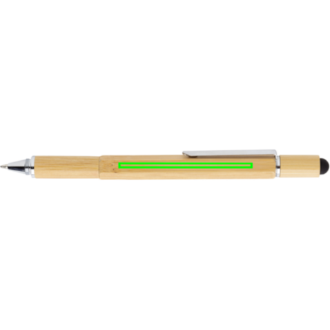 5-in-1 Bambus Tool-Stift braun bedrucken, Art.-Nr. P221.549