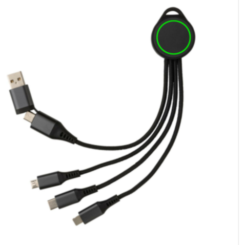 Terra 6-in-1-Ladekabel aus RCS recyceltem Aluminium grau bedrucken, Art.-Nr. P302.672 Terra 6-in-1-Ladekabel aus RCS recyceltem Aluminium grau bedrucken, Art.-Nr. P302.672