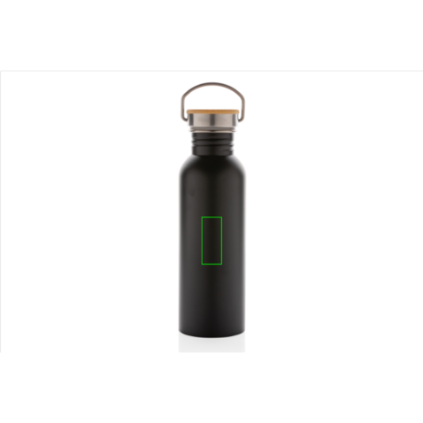Moderne Stainless-Steel Flasche mit Bambusdeckel schwarz bedrucken, Art.-Nr. P436.831