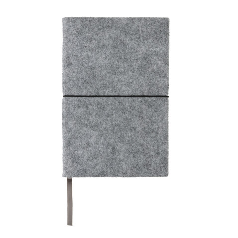 A5-Softcover-Notizbuch aus GRS zertifiert recyceltem Filz grau bedrucken, Art.-Nr. P774.472