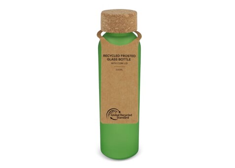 Gefrostete flasche aus recyceltem Glas mit Korkdeckel 500ml - Ecru / Hellgrün bedrucken, Art.-Nr. LT98880-N5432