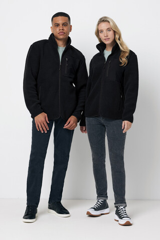 IQONIQ Diran Fleecejacke aus recyceltem Polyesterflor schwarz bedrucken, Art.-Nr. T9800.001.L IQONIQ Diran Fleecejacke aus recyceltem Polyesterflor schwarz bedrucken, Art.-Nr. T9800.001.L