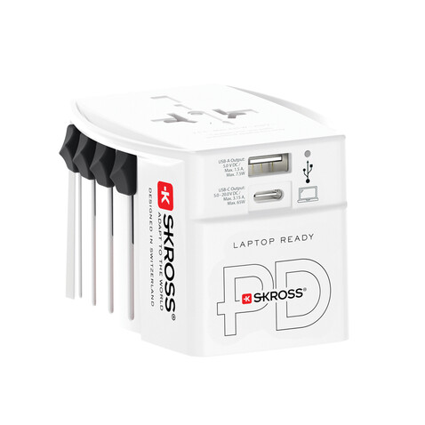 SKROSS World Travel Adapter MUV 65W PD mit USB-C-Kabel weiß bedrucken, Art.-Nr. RB1.302976 SKROSS World Travel Adapter MUV 65W PD mit USB-C-Kabel weiß bedrucken, Art.-Nr. RB1.302976