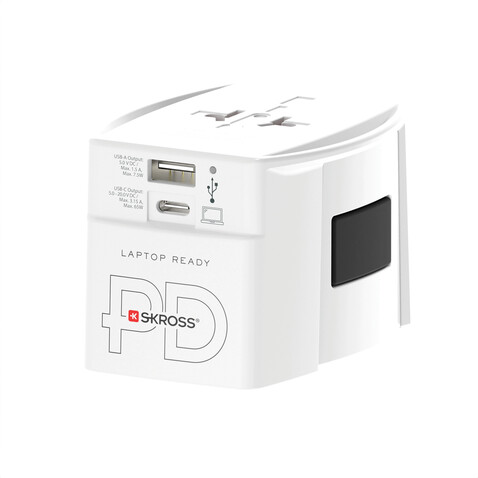 SKROSS World Travel Adapter MUV 65W PD mit USB-C-Kabel weiß bedrucken, Art.-Nr. RB1.302976 SKROSS World Travel Adapter MUV 65W PD mit USB-C-Kabel weiß bedrucken, Art.-Nr. RB1.302976