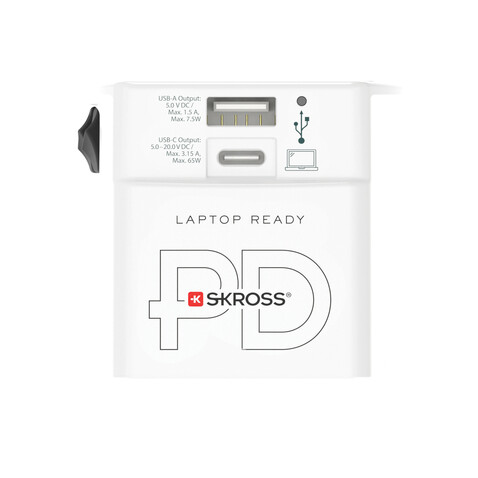 SKROSS World Travel Adapter MUV 65W PD mit USB-C-Kabel weiß bedrucken, Art.-Nr. RB1.302976 SKROSS World Travel Adapter MUV 65W PD mit USB-C-Kabel weiß bedrucken, Art.-Nr. RB1.302976