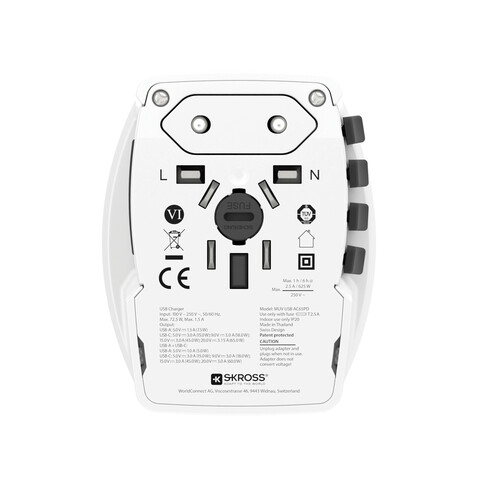 SKROSS World Travel Adapter MUV 65W PD mit USB-C-Kabel weiß bedrucken, Art.-Nr. RB1.302976 SKROSS World Travel Adapter MUV 65W PD mit USB-C-Kabel weiß bedrucken, Art.-Nr. RB1.302976