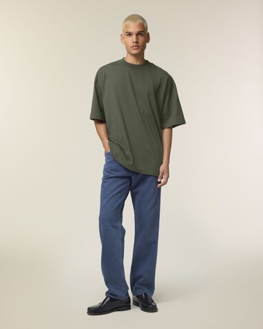 Blaster 2.0 - Das Oversized Unisex-T-Shirt mit Stehkragen - Khaki - XL bedrucken, Art.-Nr. STTU959C2231X