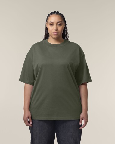 Blaster 2.0 - Das Oversized Unisex-T-Shirt mit Stehkragen - Khaki - XS bedrucken, Art.-Nr. STTU959C223XS