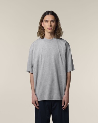 Blaster 2.0 - Das Oversized Unisex-T-Shirt mit Stehkragen - Heather Grey - XS bedrucken, Art.-Nr. STTU959C250XS