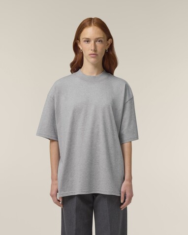Blaster 2.0 - Das Oversized Unisex-T-Shirt mit Stehkragen - Heather Grey - XS bedrucken, Art.-Nr. STTU959C250XS