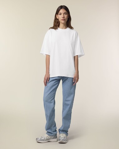 Blaster 2.0 - Das Oversized Unisex-T-Shirt mit Stehkragen - White - M bedrucken, Art.-Nr. STTU959C0011M