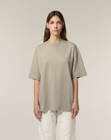 Blaster 2.0 - Das Oversized Unisex-T-Shirt mit Stehkragen - Stone - S bedrucken, Art.-Nr. STTU959C3581S