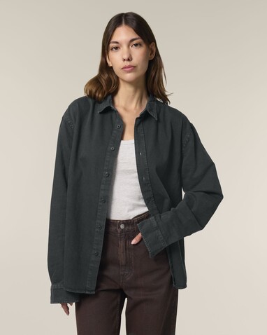 Worker Shirt - Das Relaxed Unisex-Hemd - G. Dyed Black Rock - M bedrucken, Art.-Nr. STWU975C1401M