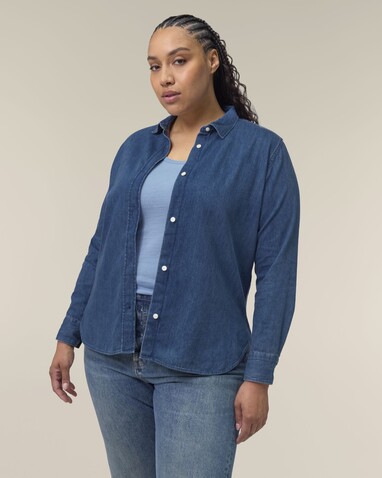Stella Denim Shirt - Das Damen-Jeanshemd - Mid Wash - M bedrucken, Art.-Nr. STWW970C3711M