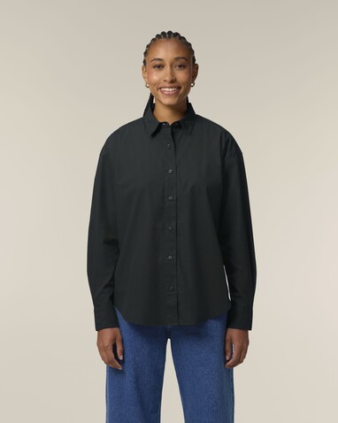 Stella Styler Shirt - Das Relaxed Damen-Popelinehemd - Black - XS bedrucken, Art.-Nr. STWW973C002XS