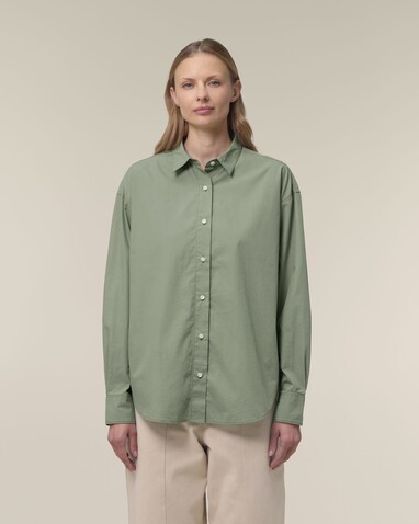 Stella Styler Shirt - Das Relaxed Damen-Popelinehemd - Soft Khaki - S bedrucken, Art.-Nr. STWW973C3671S