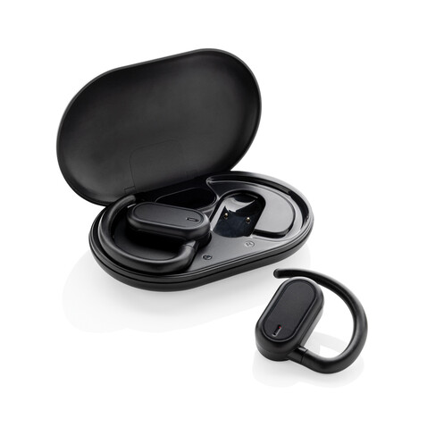 Fitsound TWS-Ohrhörer aus RCS recyceltem Kunststoff schwarz bedrucken, Art.-Nr. P331.1001