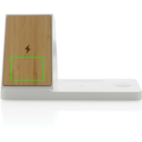 Ontario 15W 3-in-1 Charger aus RCS rec. Kunststoff & Bambus weiß bedrucken, Art.-Nr. P308.493 Ontario 15W 3-in-1 Charger aus RCS rec. Kunststoff & Bambus weiß bedrucken, Art.-Nr. P308.493