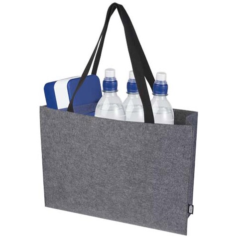 Felta Tragetasche mit Zwickel aus recyceltem GRS-Filz 20 L, mittelgrau bedrucken, Art.-Nr. 13007582 Felta Tragetasche mit Zwickel aus recyceltem GRS-Filz 20 L, mittelgrau bedrucken, Art.-Nr. 13007582