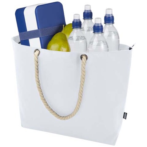 Panama Strandkühltasche mit Kordelgriffen aus recyceltem GRS-Material, 23L, weiss bedrucken, Art.-Nr. 13007901 Panama Strandkühltasche mit Kordelgriffen aus recyceltem GRS-Material, 23L, weiss bedrucken, Art.-Nr. 13007901